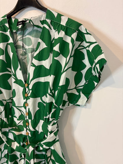 ZARA. Green floral midi dress. XS