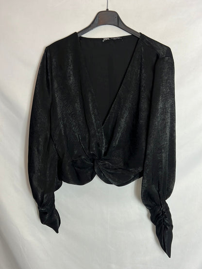 ZARA. Top textura negro nudo. T M