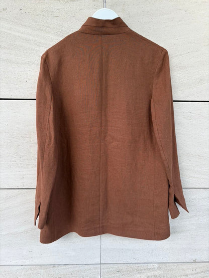 ZARA.Chaqueta marrón lino fluida