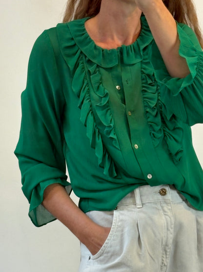 ZARA. Blusa verde semi transparente