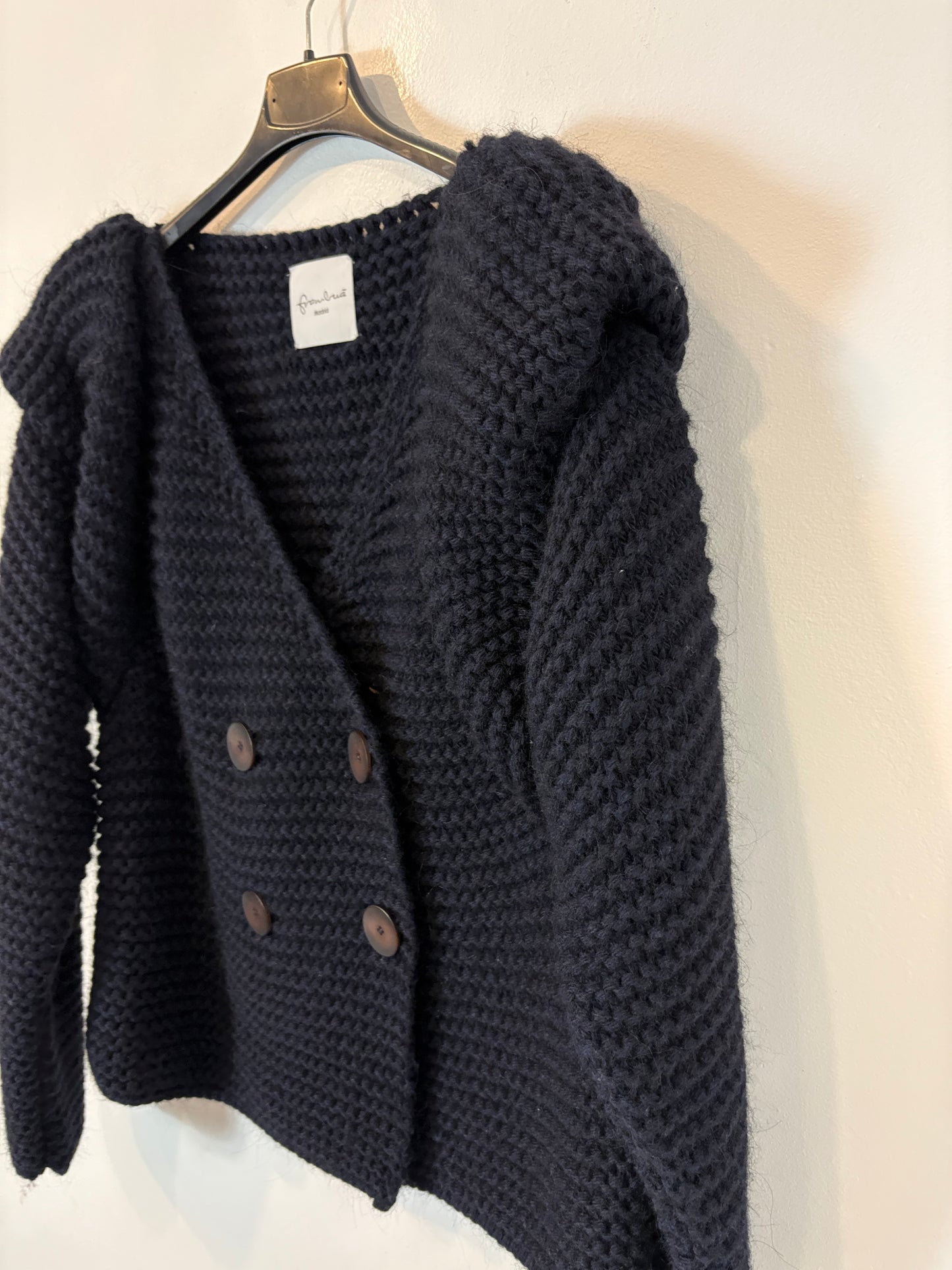 FRAMBUA. Blue chunky knit jacket. TS/M