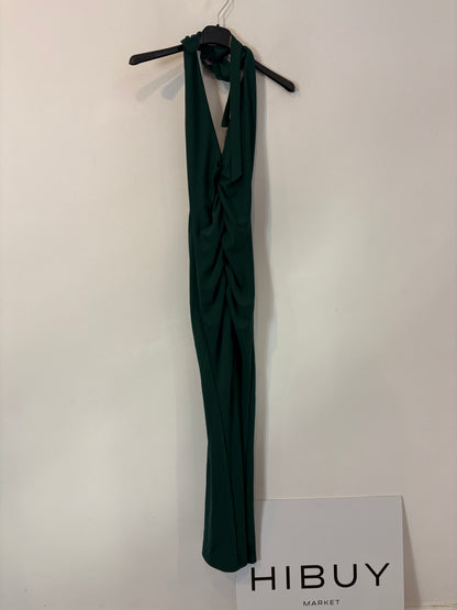 ZARA. Vestido largo verde escote pico