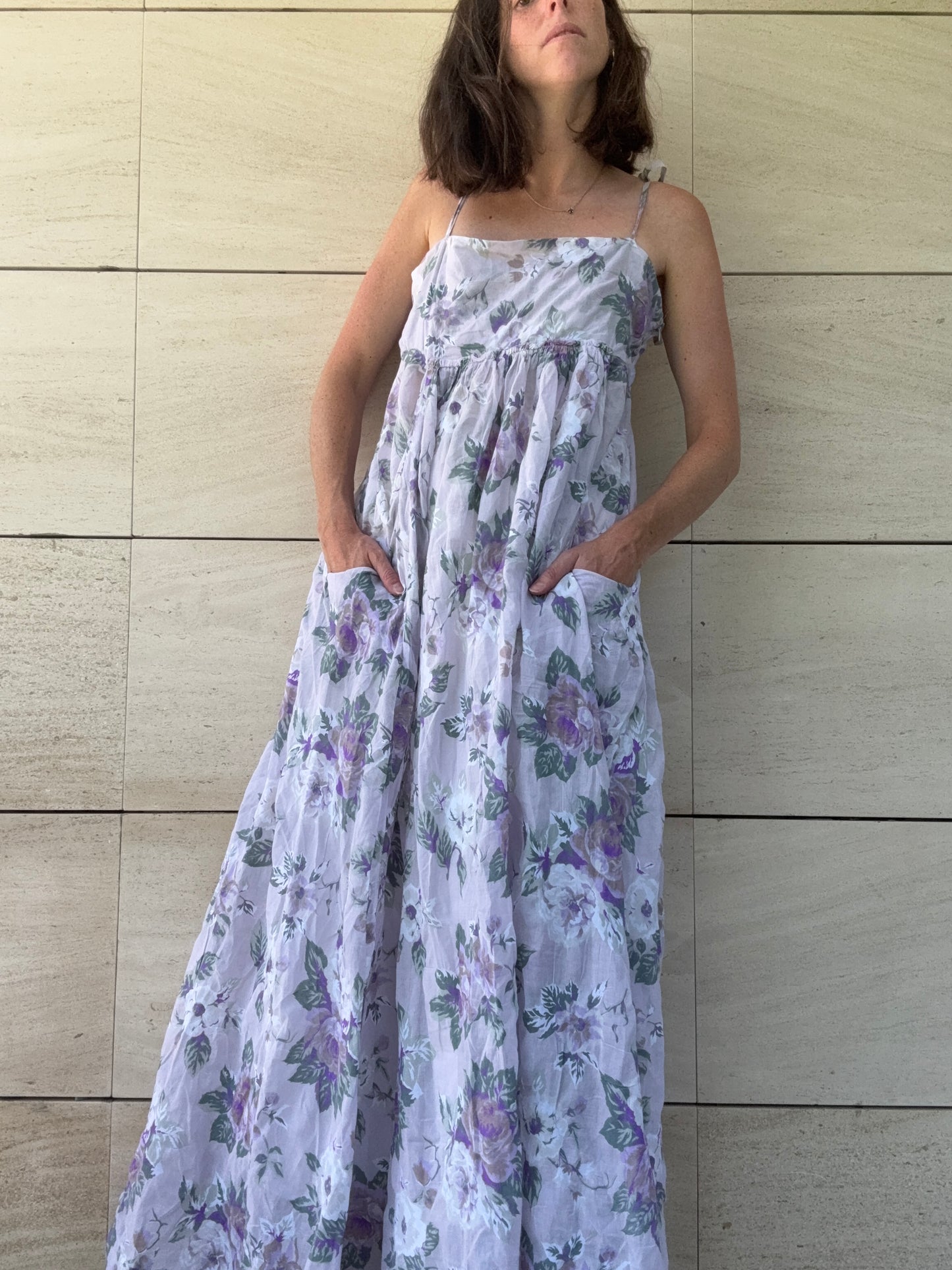 TCN. Long dress with mauve florals. TS/M