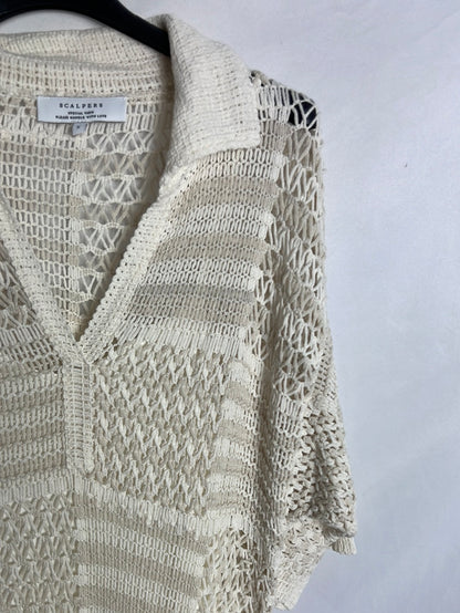 SCALPERS. Vestido beige calado largo. T S