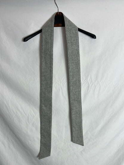 GEORGES RECH. Total look gris jaspeado y flecos en piel. T 36