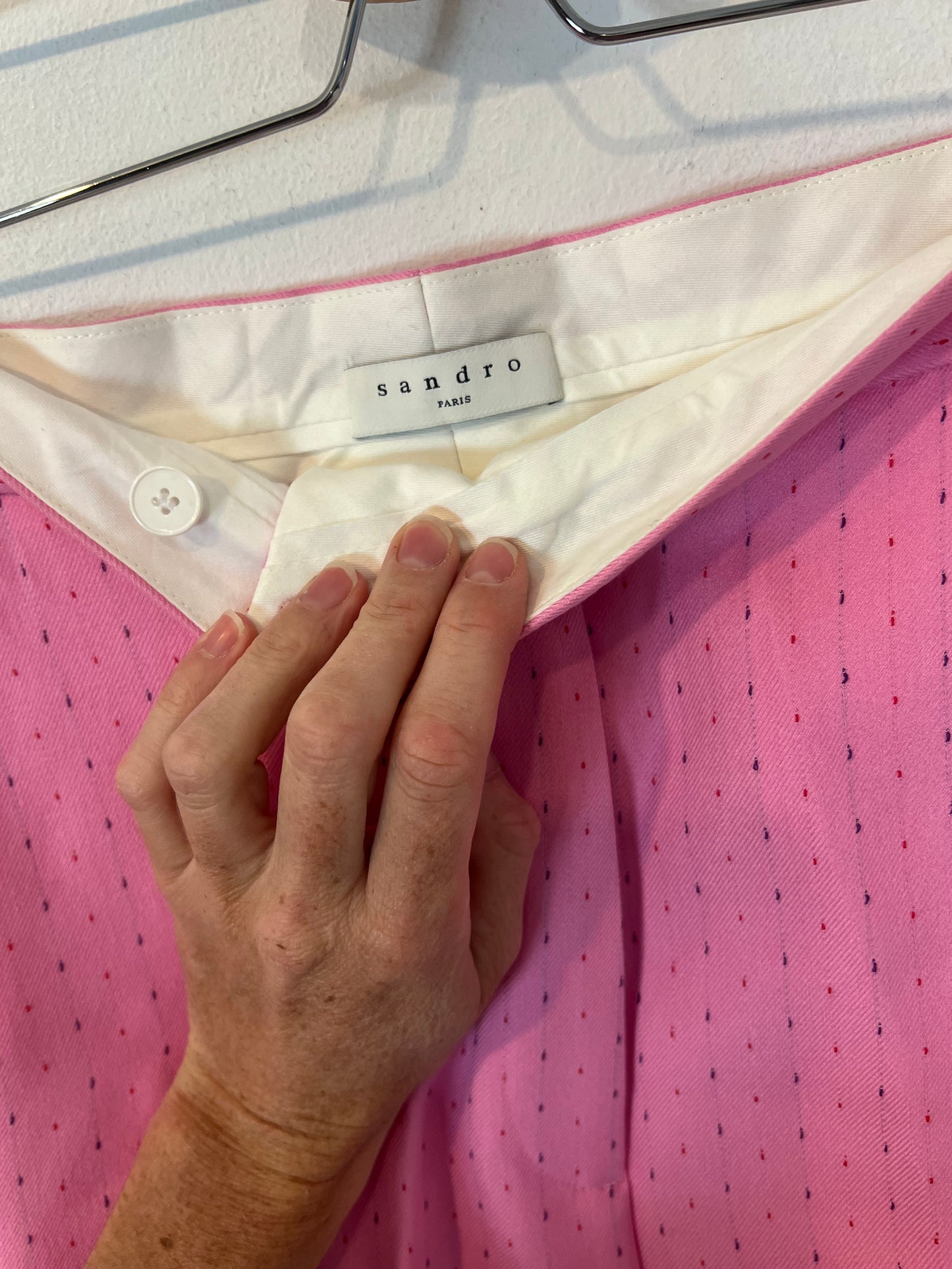 SANDRO. Traje de chaqueta rosa rayas T.36/38