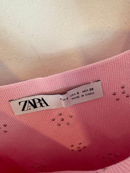ZARA. Vestido rosa perlas T.s