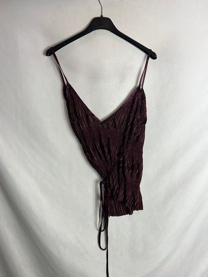 ZARA. Top cruzado plisado berenjena. T S