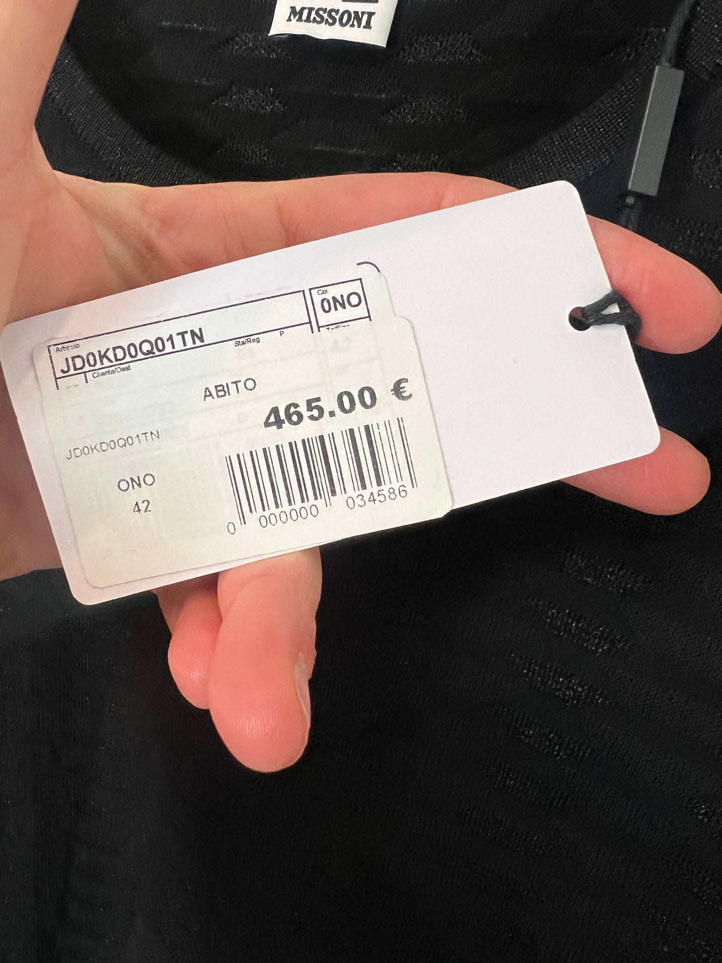 MISSONI. Black dress with shiny thread texture. Size 42