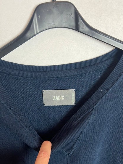 ZADIG&VOLTAIRE . Sudadera azul logo pedrería negra. T M
