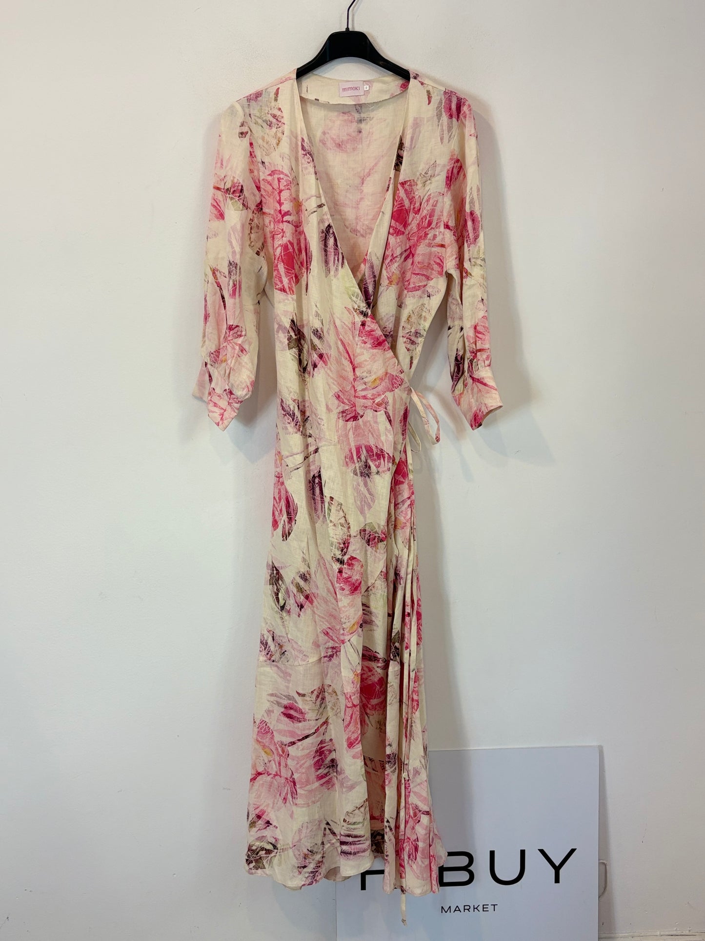 MIMOKI. Vestido lino flores cruzado
