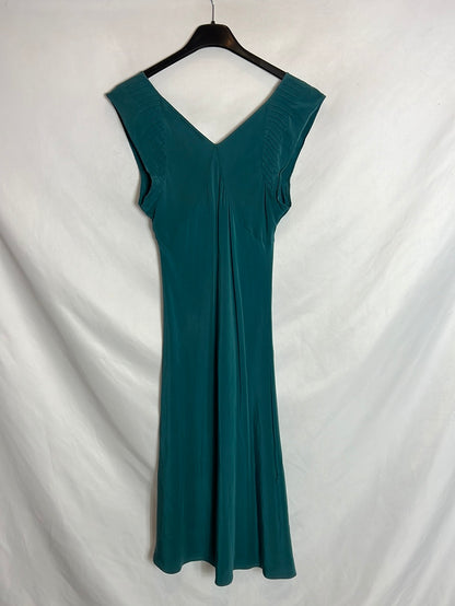 CÔTE FEMME. Vestido midi seda verde agua. T 36