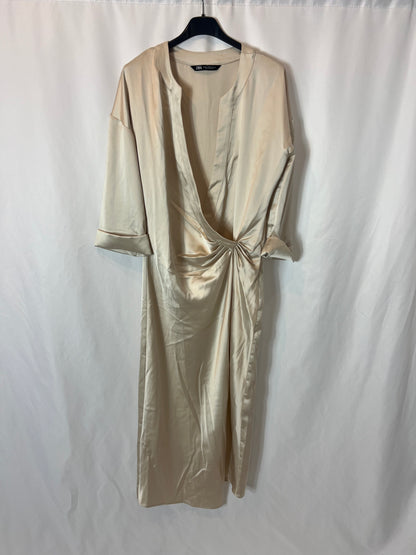 ZARA. Beige satin dress T.xs