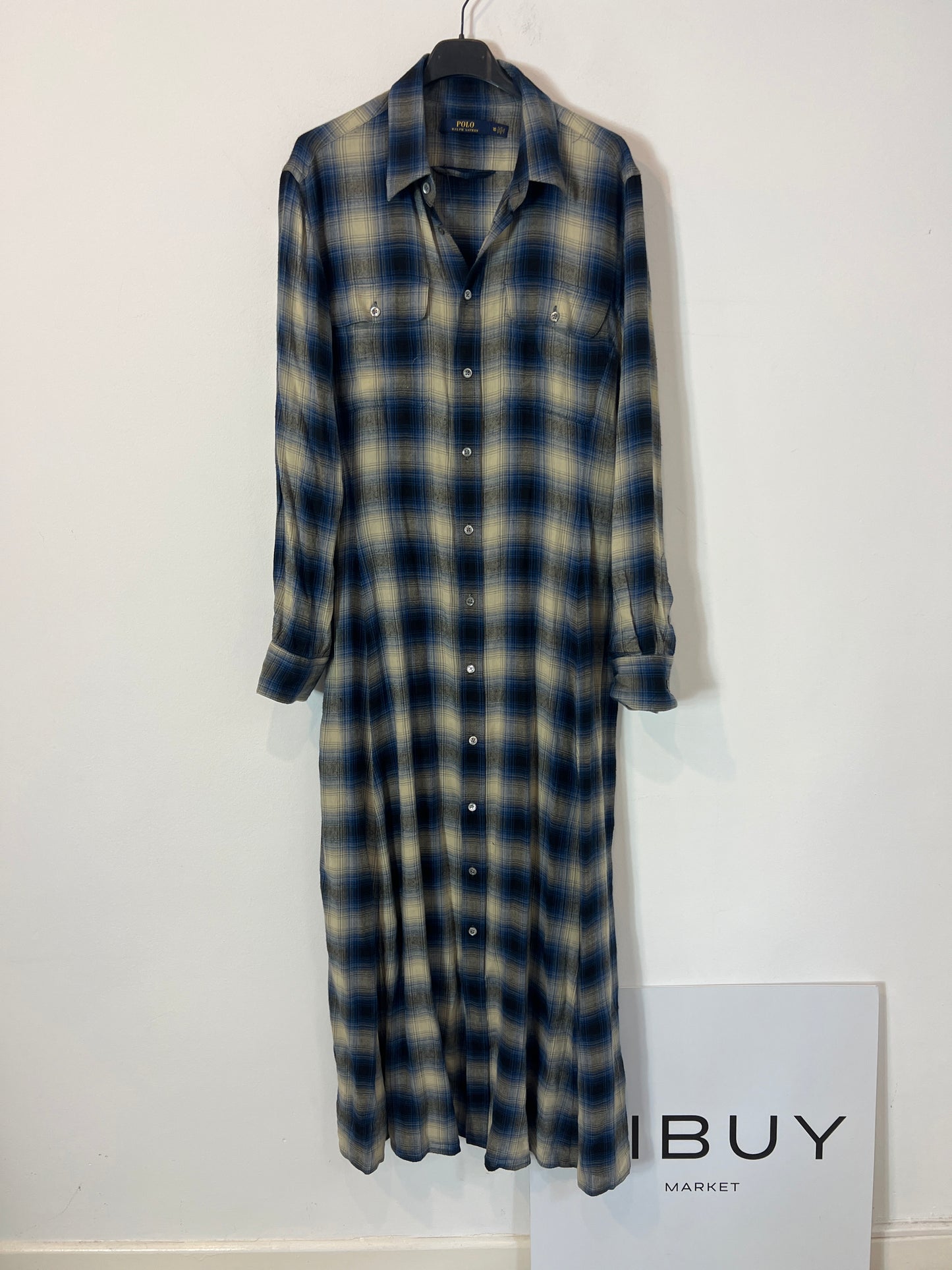 POLO RALPH LAUREN. Vestido largo camisero cuadros con lana T.m (Tara)