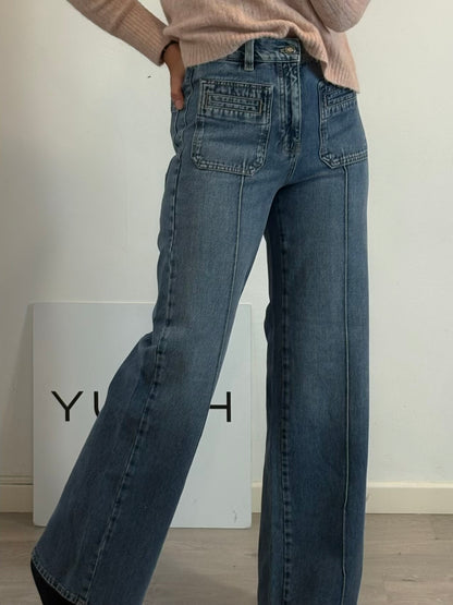 MASSIMO DUTTI. Denim pata ancha bolsillos