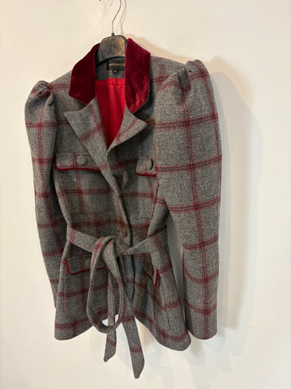 VANDERWILDE. Chaqueta gris lana detalles terciopelo