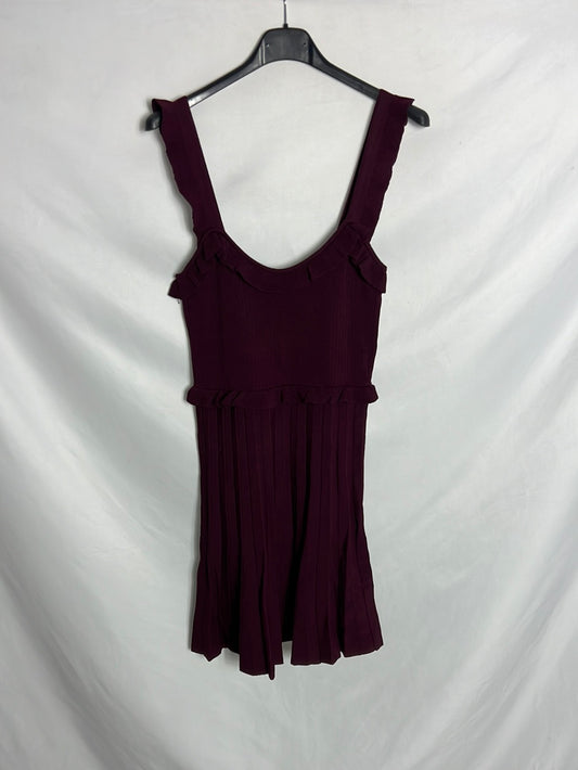 ZARA. Vestido punto burdeos. T S