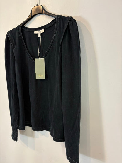INTROPIA. Top manga larga azul cuello pico