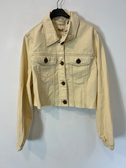 PINK WOMAN. Beige cropped jacket with stitching. TL