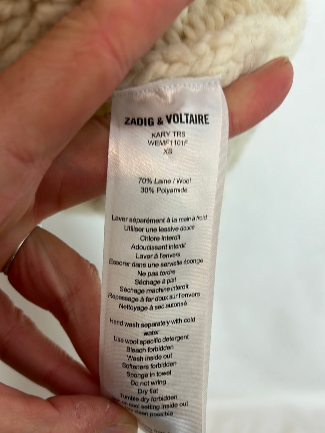 ZADIG&amp;VOLTAIRE. Beige wool sweater T.xs