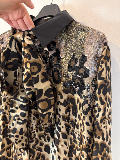 MARINA RINALDI. Blusa seda animal print lentejuelas