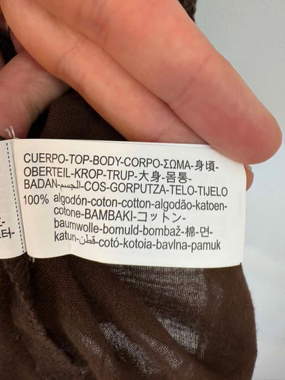 ZARA. Top marrón algodón encaje