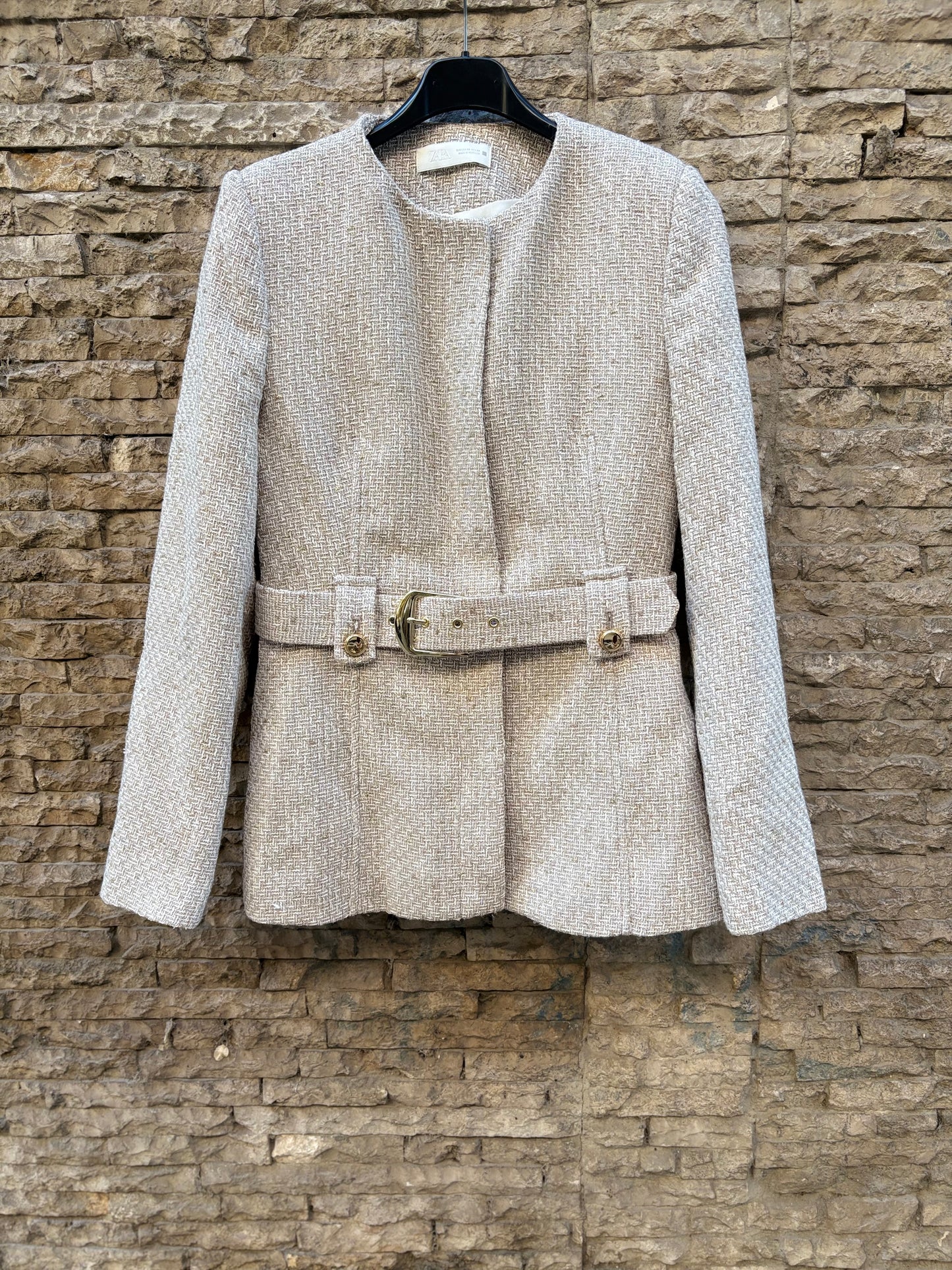 ZARA. Blazer tweed hilos dorados XS