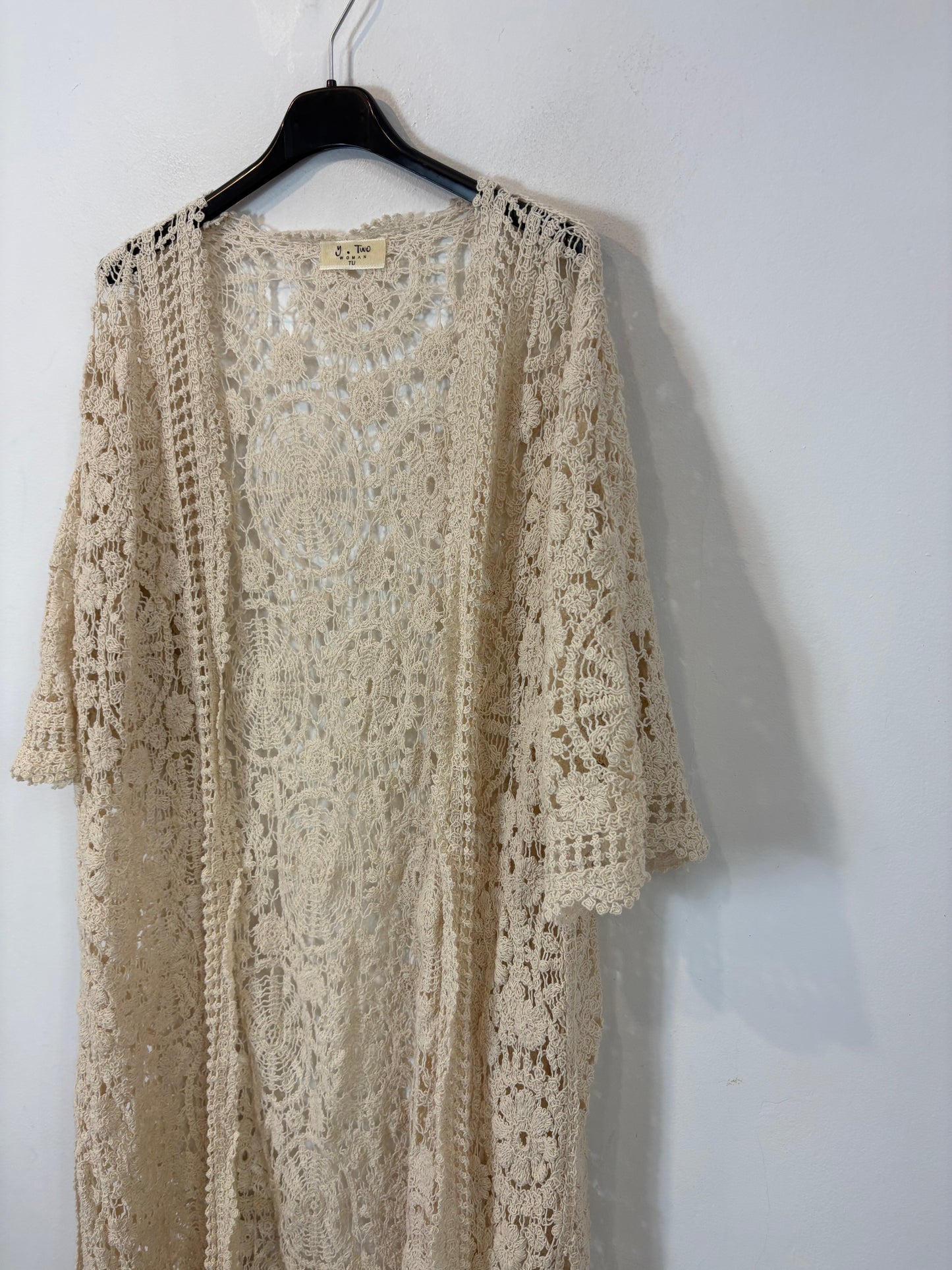 Kimono crochet beige claro
