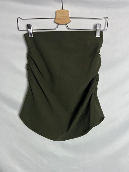 ZARA. Top verde palabra de honor fruncidos. TS