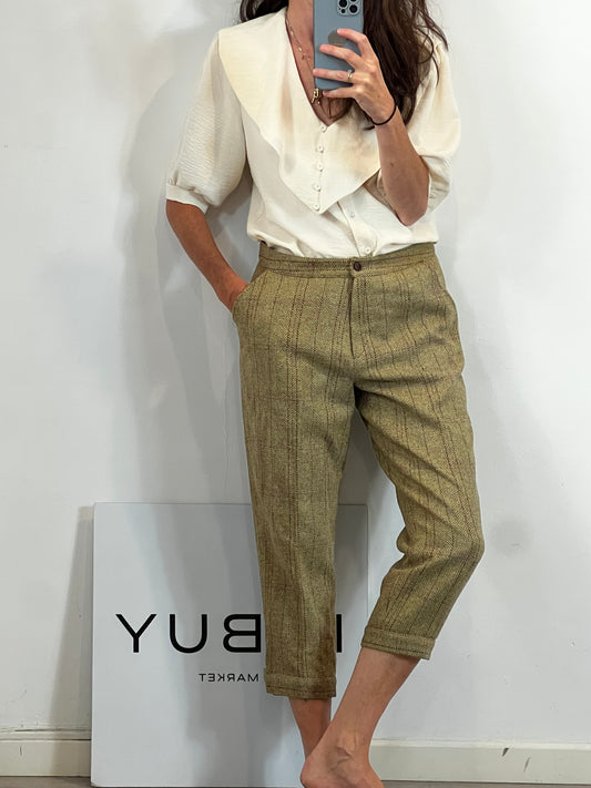 TBA. Pantalón cropped lana espiga