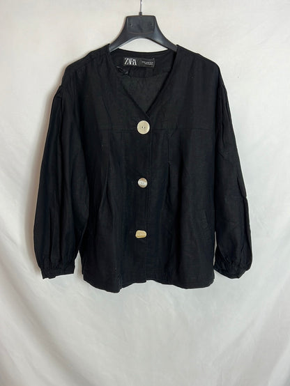 ZARA. Chaqueta negra lino T.xs