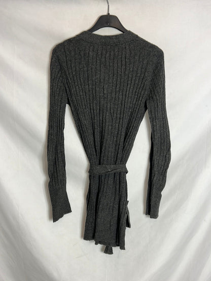 OTHER. Gray ribbed cardigan with belt. Ts/m