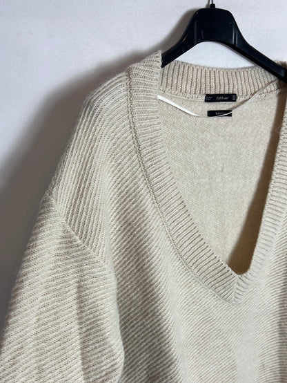 ZARA. jersey beige escote amplio T.s