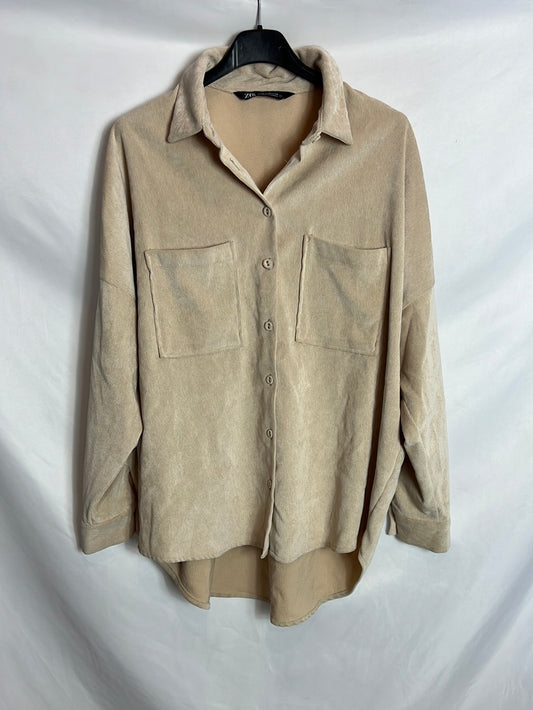 ZARA. Sobrecamisa beige textura T. XS