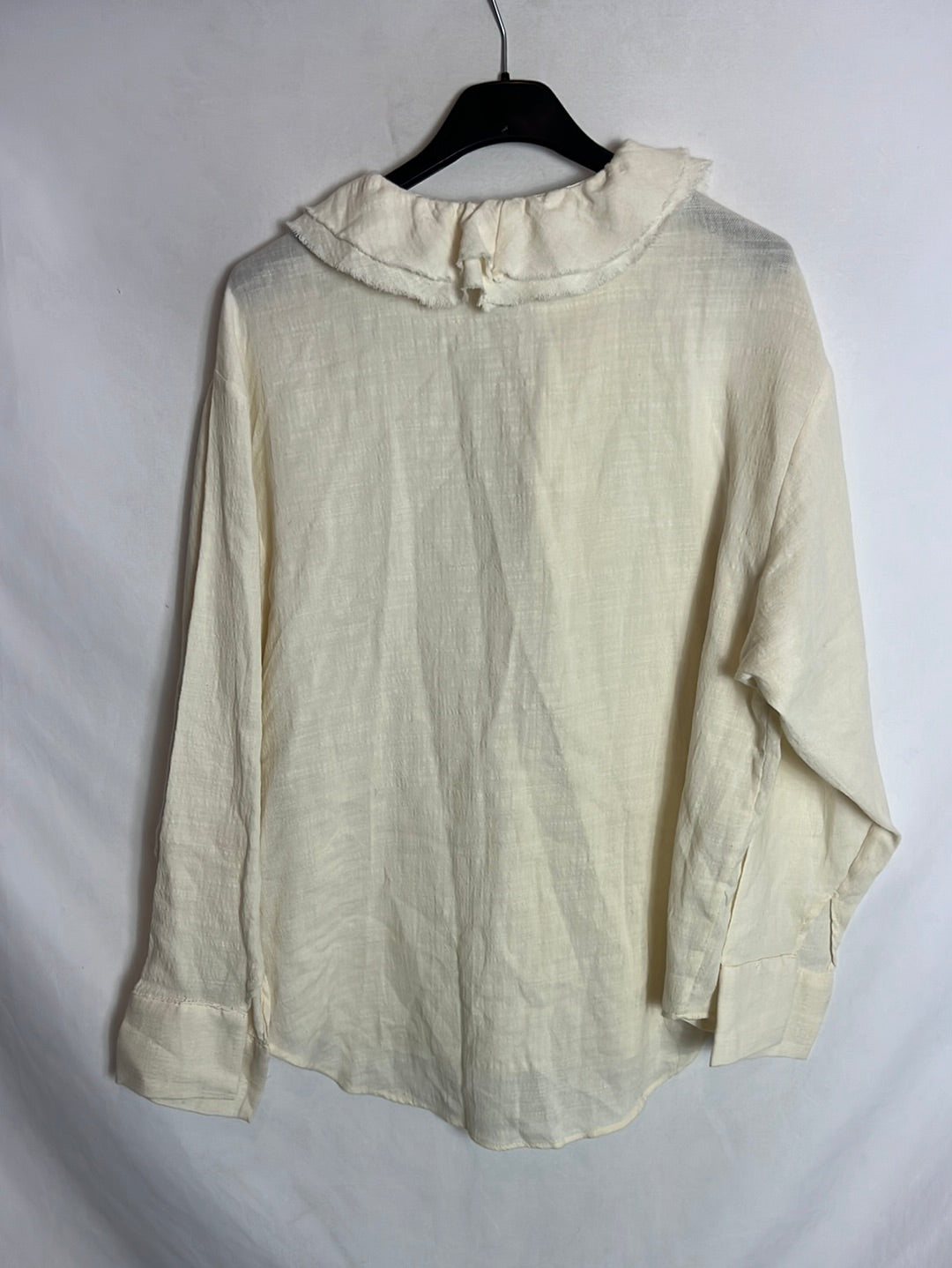MASSIMO DUTTI. Blusa algodón beige volante. T XS
