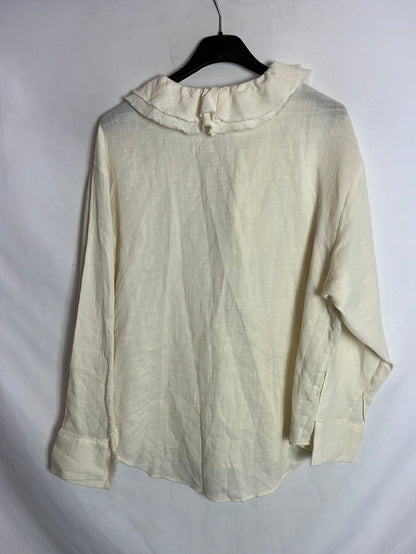 MASSIMO DUTTI. Blusa algodón beige volante. T XS