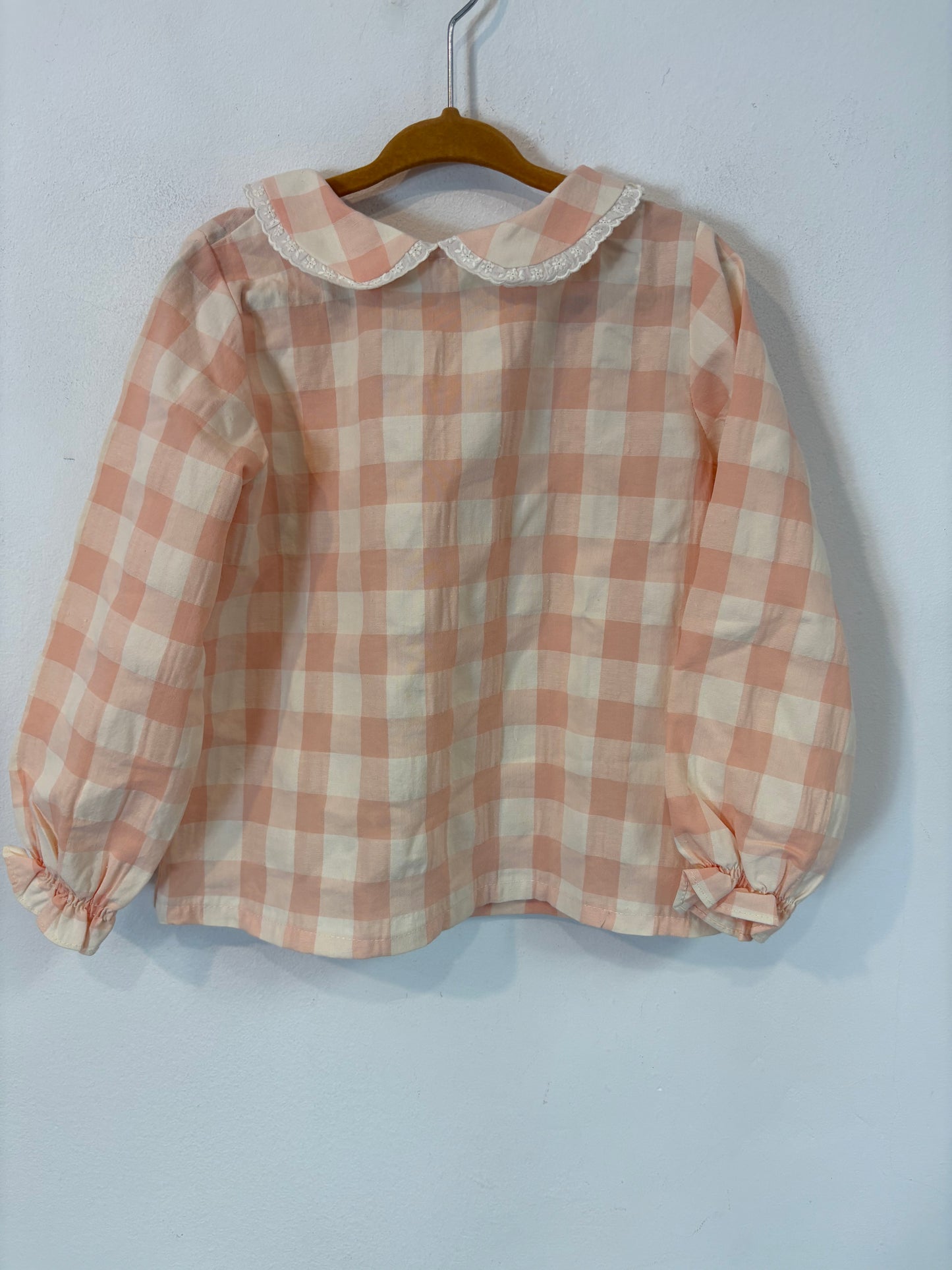 MI CANESÚ.  Camisa vichy cuello bordado. T 36 meses