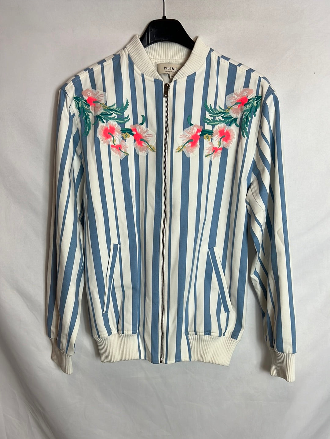PAUL&JOE. Chaqueta estilo bomber rayas y bordados. T 36