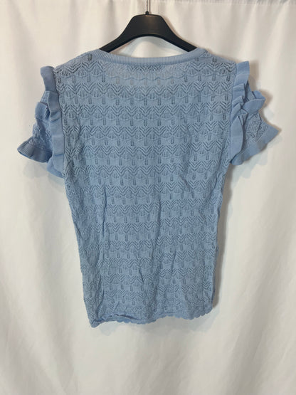 ZARA. Top azul claro calado. T S