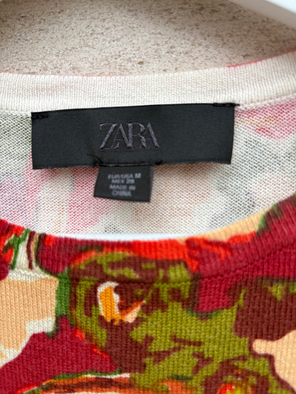 ZARA. Top manga larga punto estampado