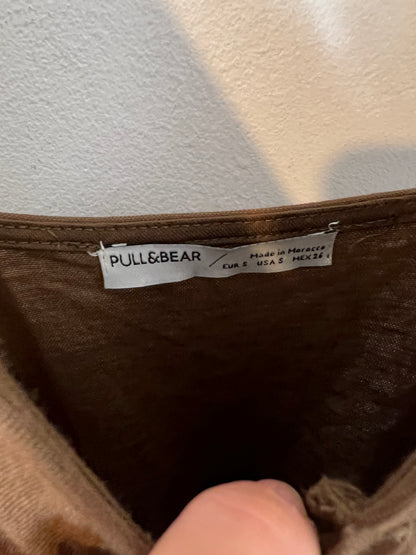 PULL&BEAR. Vestido midi marrón chocolate. T S