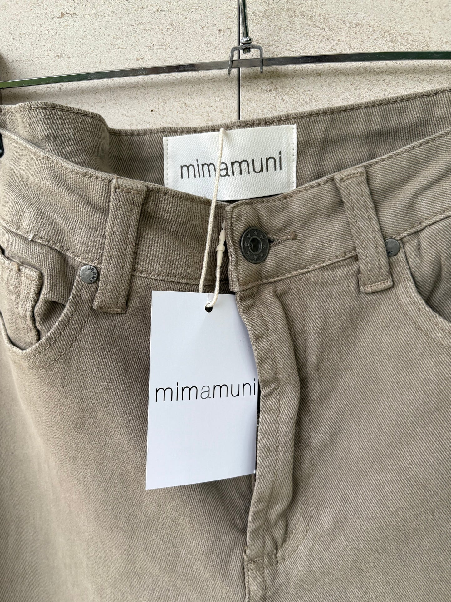MIMAMUNI. Denim ligero pata ancha verde