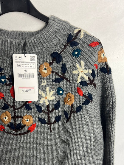 ZARA. Jersey gris bordados . TM