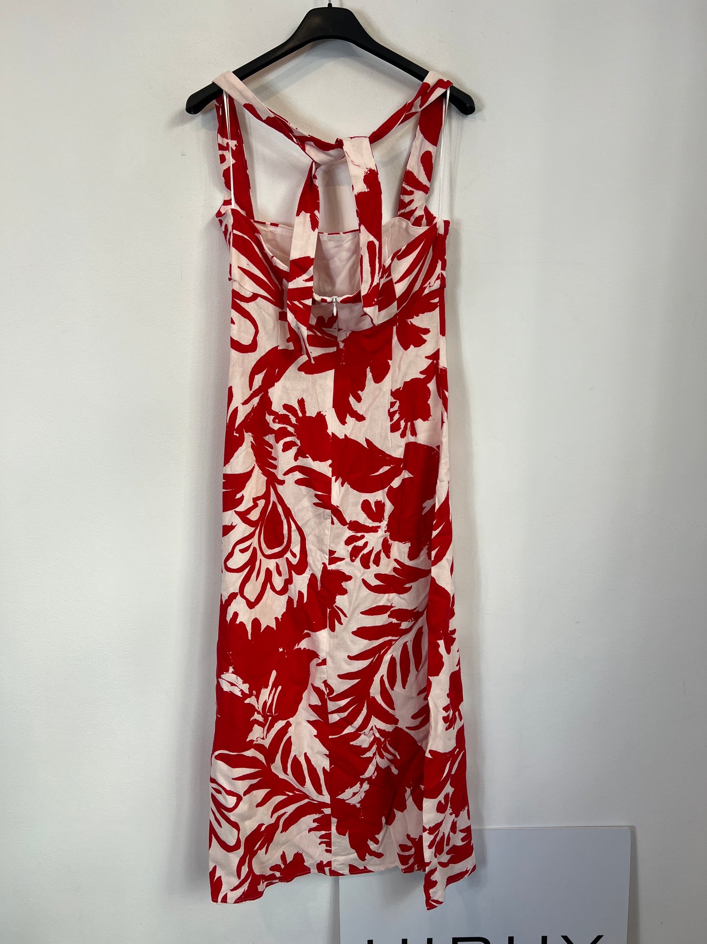 ZARA. Vestido flores rojas con lino T.xs