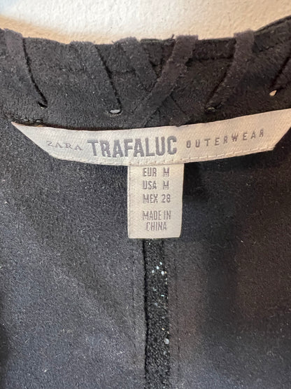 ZARA. Chaleco negro antelina flecos. T M