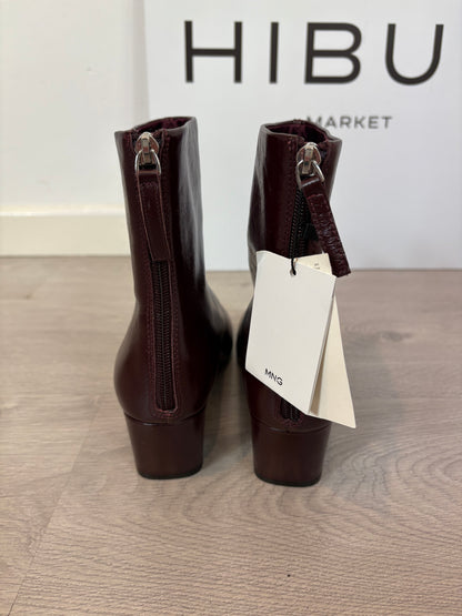 MANGO. Botines piel burdeos. T 39