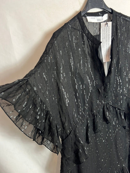 IRO. Vestido seda negro brillo. T 38