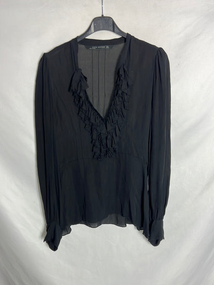 ZARA. Blusa negra semitransparente . T S