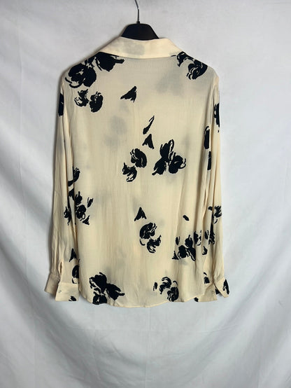 UTERQÜE. Blusa beige flores negras. T M