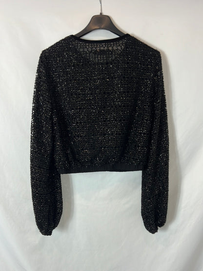 HOUSE OF HARLOW. Top negro rejilla brillo. T M